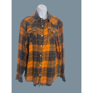 Urban Pipeline Mens Orange & Black Flannel Button-Down Shirt L Workcore Warm